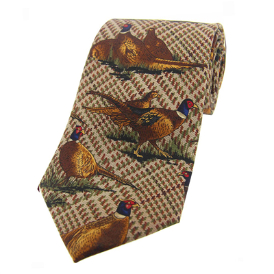 Soprano Standing Pheasants Silk Tie - Tweed